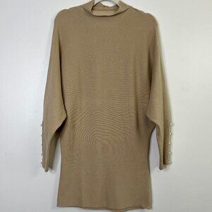 Nordstrom Leith Mock Neck Longline Sweater Tunic Cotton Modal Blend Pearl Detail